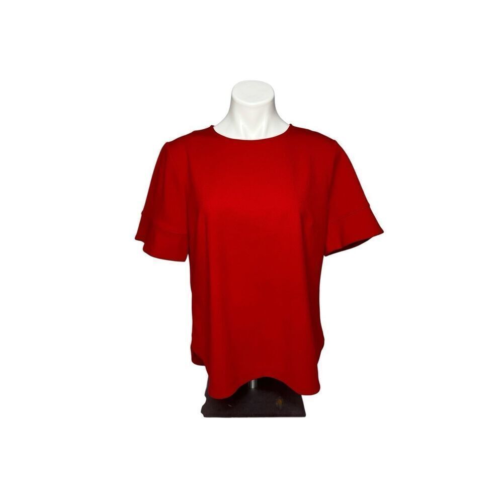 Ann Taylor red short sleeve heavyweight blouse size L